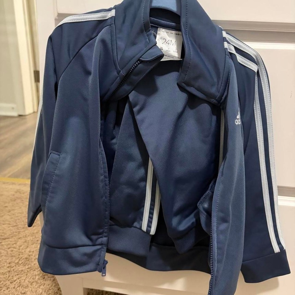 Adidas Navy Blue Kids Tracksuit Jacket and Pants Set White Stripes 24M